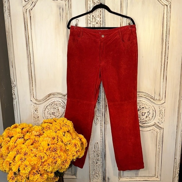 Red Suede Five Pocket Jeans Straight Leg Fully Lined Size M-L VINTAGE - Picture 1 of 10
